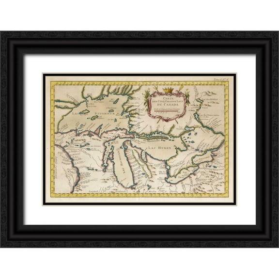 Unknown 14x11 Black Ornate Wood Framed with Double Matting Museum Art Print Titled - Map of the Great Lakes