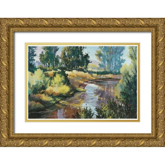 Unknown 14x11 Gold Ornate Wood Framed with Double Matting Museum Art Print Titled - Lazy Stream