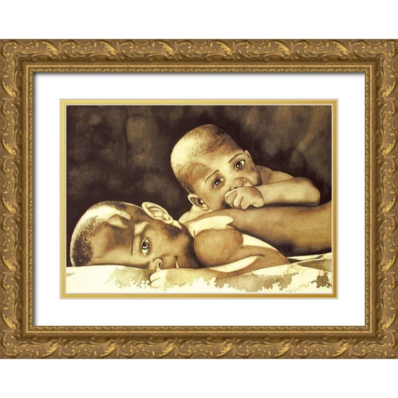 Unknown 14x11 Gold Ornate Wood Framed with Double Matting Museum Art Print Titled - Mischief