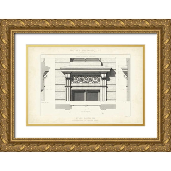 Unknown 14x11 Gold Ornate Wood Framed with Double Matting Museum Art Print Titled - Motifs Historiques V