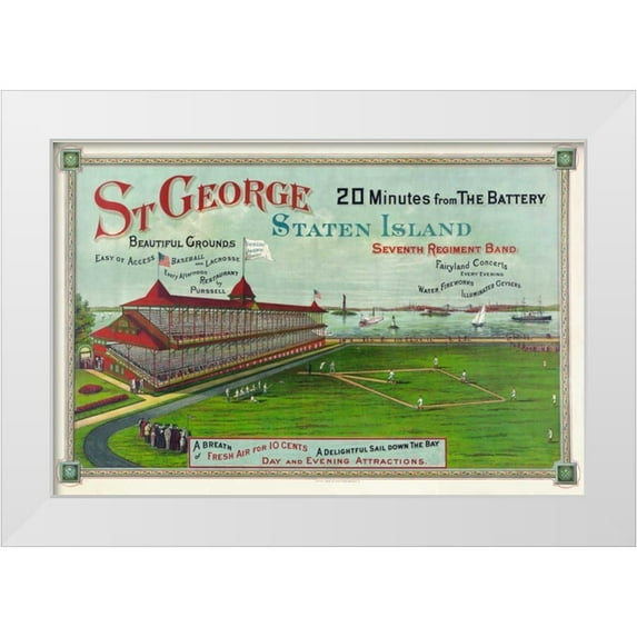 Unknown 14x11 White Modern Wood Framed Museum Art Print Titled - Baseball game being played at St. George Park