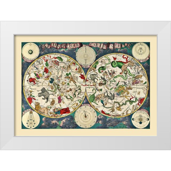 Unknown 14x11 White Modern Wood Framed Museum Art Print Titled - Celestial Planisphere World