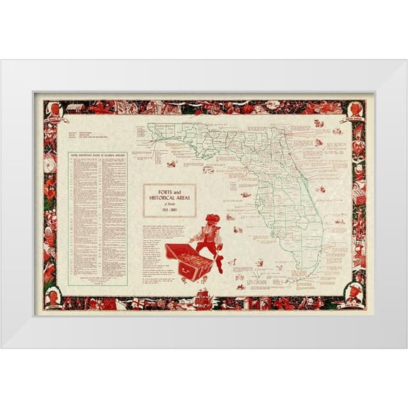 Unknown 14x11 White Modern Wood Framed Museum Art Print Titled - Florida Forts, Historical Areas 1513 - 1865 - 1965