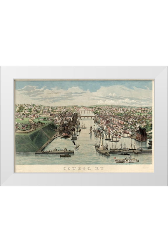 Unknown 14x11 White Modern Wood Framed Museum Art Print Titled - Oswego New York Harbor