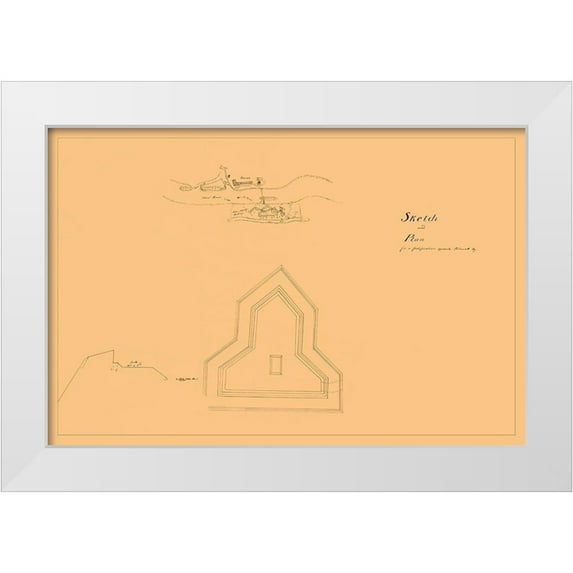 Unknown 14x11 White Modern Wood Framed Museum Art Print Titled - Plan of Fortification Opposite Paducah Kentucky