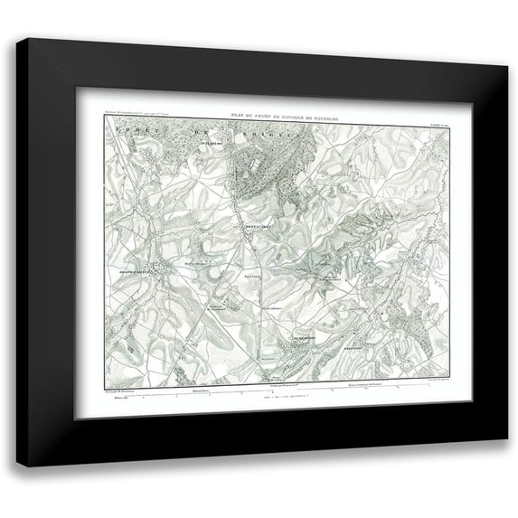 Unknown 14x12 Black Modern Framed Museum Art Print Titled - Battle of Waterloo, Field Plan - Thiers 1866
