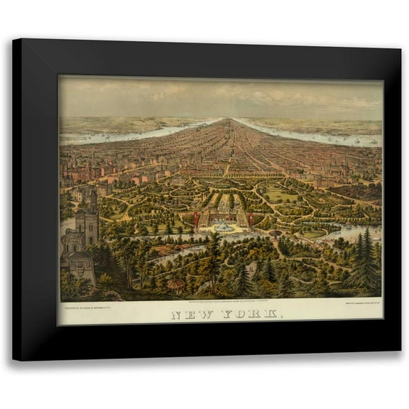 Unknown 14x12 Black Modern Framed Museum Art Print Titled - Birds-eye view of Manhattan, New York