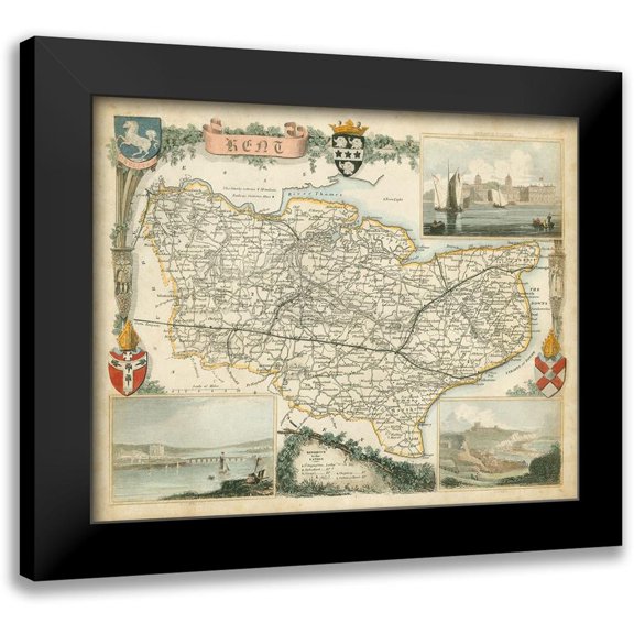 Unknown 14x12 Black Modern Framed Museum Art Print Titled - Map of Kent