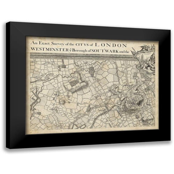 Unknown 14x12 Black Modern Framed Museum Art Print Titled - Map of London Grid II