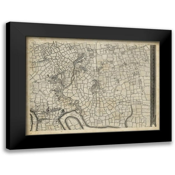 Unknown 14x12 Black Modern Framed Museum Art Print Titled - Map of London Grid VIII