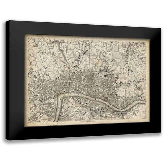 Unknown 14x12 Black Modern Framed Museum Art Print Titled - Map of London Grid VII