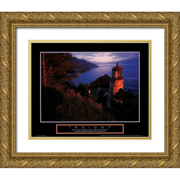 Unknown 14x12 Gold Ornate Wood Framed with Double Matting Museum Art Print Titled - Lighthouse - Insight