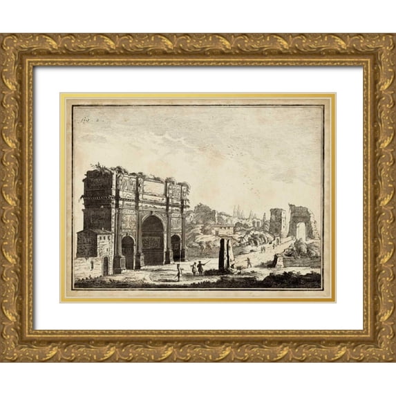 Unknown 14x12 Gold Ornate Wood Framed with Double Matting Museum Art Print Titled - Roman Antiquities II