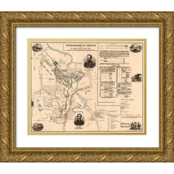 Unknown 14x12 Gold Ornate Wood Framed with Double Matting Museum Art Print Titled - Stone River