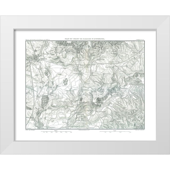 Unknown 14x12 White Modern Wood Framed Museum Art Print Titled - Field Plan of Battle of Austerlitz - Thiers 1866