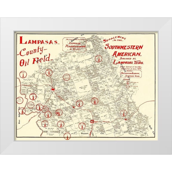 Unknown 14x12 White Modern Wood Framed Museum Art Print Titled - Lampasas County Oil Field Texas - 1920