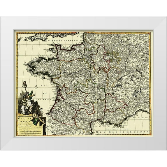 Unknown 14x12 White Modern Wood Framed Museum Art Print Titled - Western Part Europe with France - 1653