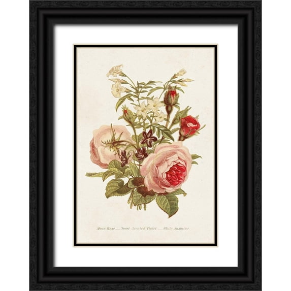 Unknown 14x18 Black Ornate Wood Framed with Double Matting Museum Art Print Titled - Antique Floral Bouquet III