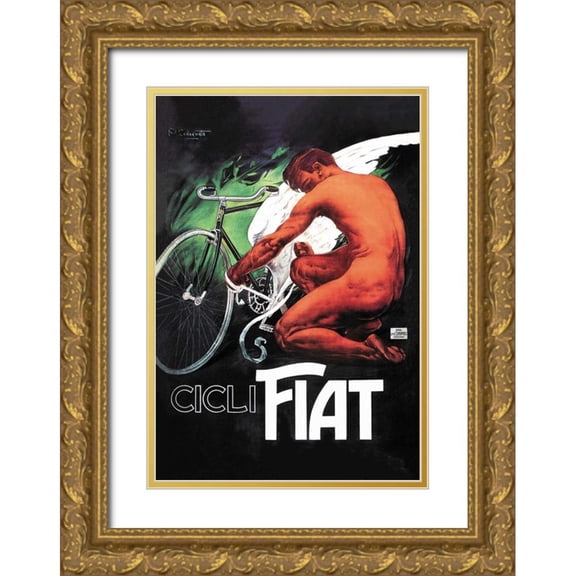 Unknown 14x18 Gold Ornate Wood Framed with Double Matting Museum Art Print Titled - Cicli Fiat (Fiat Cycles)
