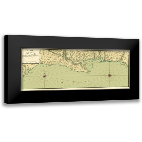 Unknown 14x8 Black Modern Framed Museum Art Print Titled - Gulf Coast Nautical Map - 1732