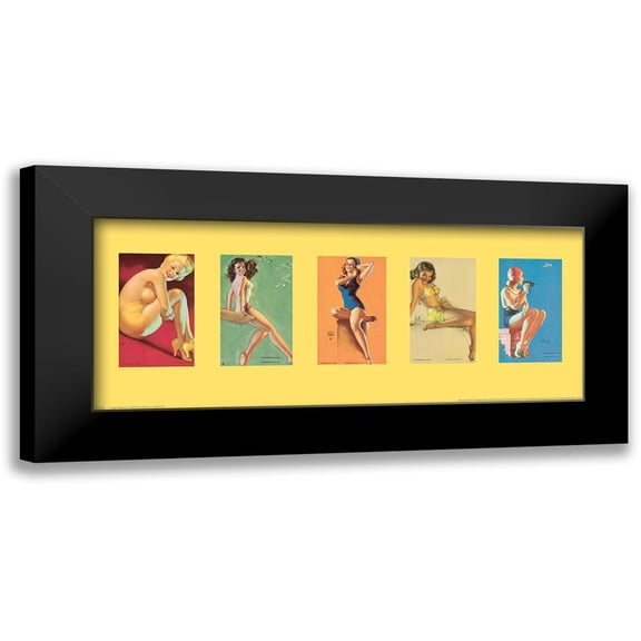 Unknown 14x8 Black Modern Framed Museum Art Print Titled - Pin Up Girls Panel I