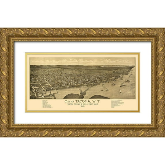 Unknown 14x9 Gold Ornate Wood Framed with Double Matting Museum Art Print Titled - Tacoma Washington -1885