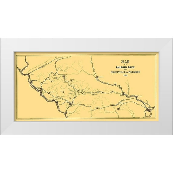 Unknown 14x9 White Modern Wood Framed Museum Art Print Titled - Phoenixville to Pinegrove Railroad Route - 1852