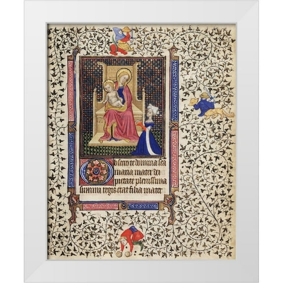 Unknown 15th Century Netherland Illuminator 20x24 White Modern Wood Framed Museum Art Print Titled - A Woman in Prayer before the Virgin and Child