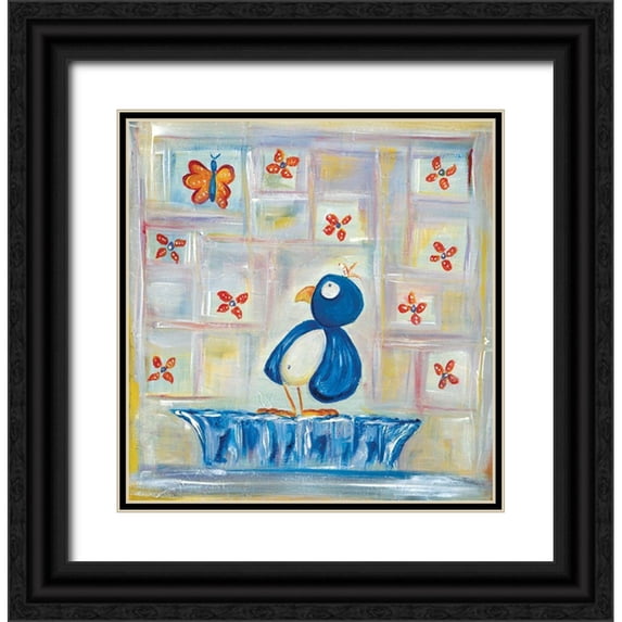 Unknown 15x15 Black Ornate Wood Framed with Double Matting Museum Art Print Titled - Birdy Blue