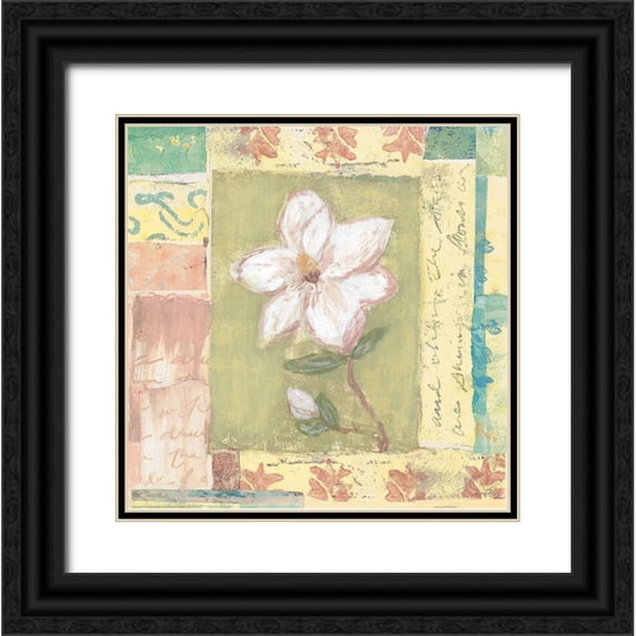 Unknown 15x15 Black Ornate Wood Framed with Double Matting Museum Art Print Titled - Floral Watercolor Collage II