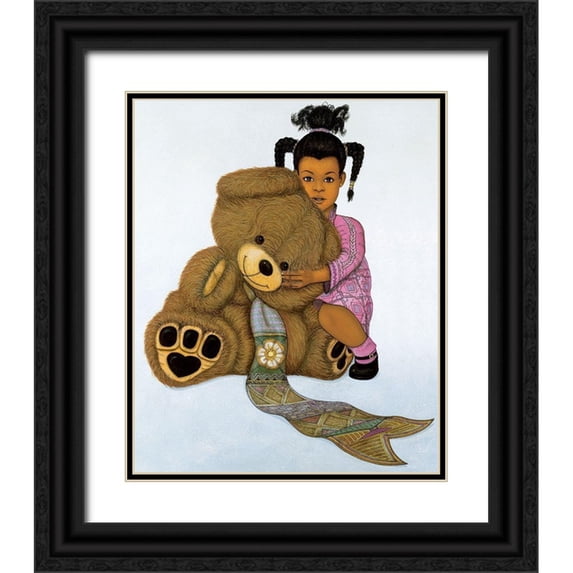 Unknown 15x18 Black Ornate Wood Framed with Double Matting Museum Art Print Titled - Girl and Teddy Bear