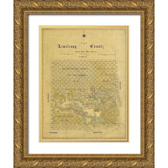Unknown 15x18 Gold Ornate Wood Framed with Double Matting Museum Art Print Titled - Armstrong County Texas - 1881