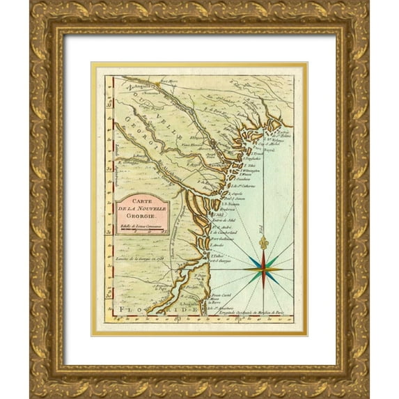 Unknown 15x18 Gold Ornate Wood Framed with Double Matting Museum Art Print Titled - Petite Map of Georgia