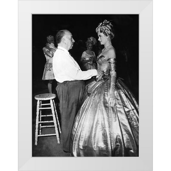 Unknown 15x18 White Modern Wood Framed Museum Art Print Titled - Alfred Hitchcock, Grace Kelly To Catch A Thief 1955