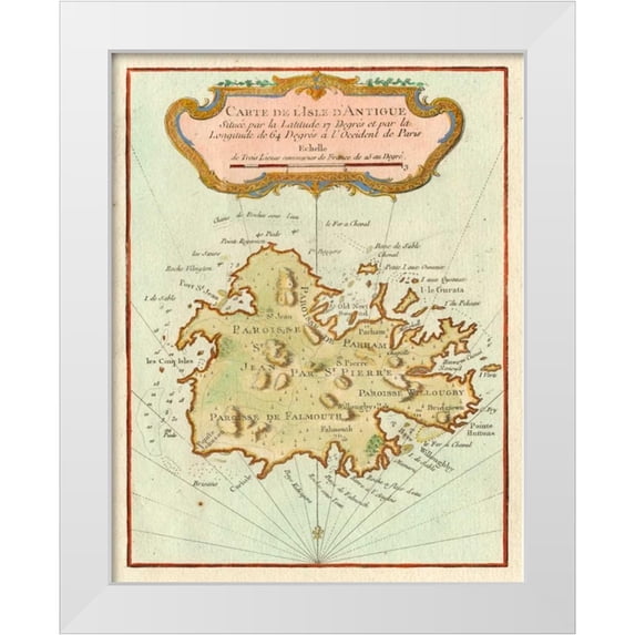 Unknown 15x18 White Modern Wood Framed Museum Art Print Titled - Petite Map of Island of Antigua