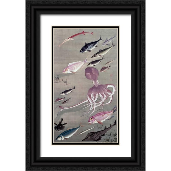 Unknown 15x24 Black Ornate Wood Framed with Double Matting Museum Art Print Titled - Under Water Life