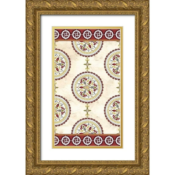 Unknown 15x24 Gold Ornate Wood Framed with Double Matting Museum Art Print Titled - Embellished Mandala Panel II