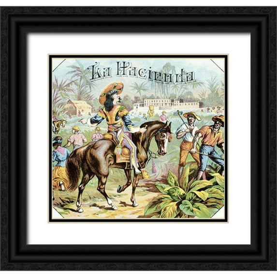 Unknown 16x15 Black Ornate Wood Framed with Double Matting Museum Art Print Titled - La Hacienda
