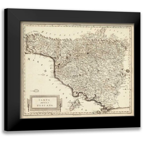 Unknown 17x15 Black Modern Framed Museum Art Print Titled - Antique Map of Tuscany