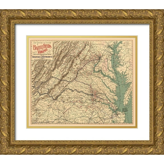Unknown 17x15 Gold Ornate Wood Framed with Double Matting Museum Art Print Titled - Battle Fields Virginia - 1891