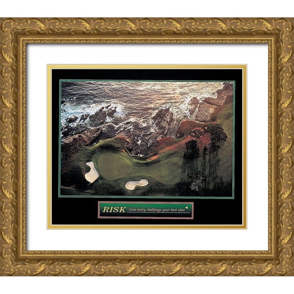 Unknown 17x15 Gold Ornate Wood Framed with Double Matting Museum Art Print Titled - Golf - Risk
