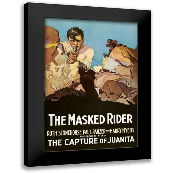Unknown 17x24 Black Modern Framed Museum Art Print Titled - Vintage Westerns: Masked Rider - The Capture of Juanita