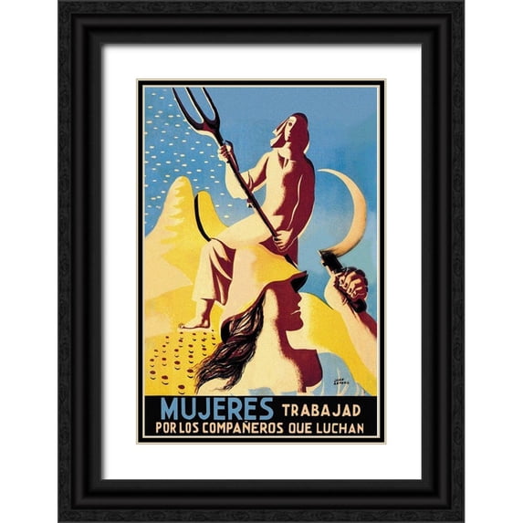 Unknown 17x24 Black Ornate Wood Framed with Double Matting Museum Art Print Titled - Mujeres Trabajad Por Los Companeros Que Luchan