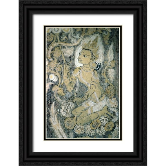Unknown 17x24 Black Ornate Wood Framed with Double Matting Museum Art Print Titled - Pagan Fresco, Burma