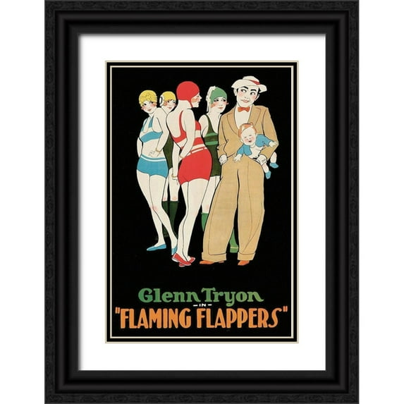 Unknown 17x24 Black Ornate Wood Framed with Double Matting Museum Art Print Titled - Vintage Film Posters: Flaming Flappers
