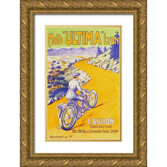 Unknown 17x24 Gold Ornate Wood Framed with Double Matting Museum Art Print Titled - Moto Ultima Lyon