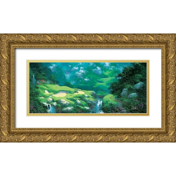 Unknown 18x10 Gold Ornate Wood Framed with Double Matting Museum Art Print Titled - Golf Fantasy II
