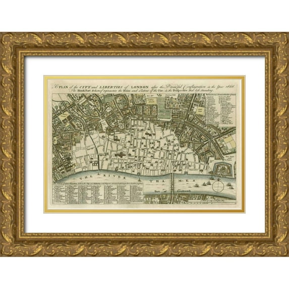 Unknown 18x13 Gold Ornate Wood Framed with Double Matting Museum Art Print Titled - City Plan of London