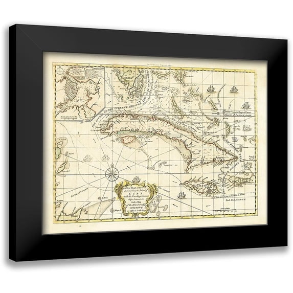 Unknown 18x14 Black Modern Framed Museum Art Print Titled - Currents Ships Courses Cuba - 1762