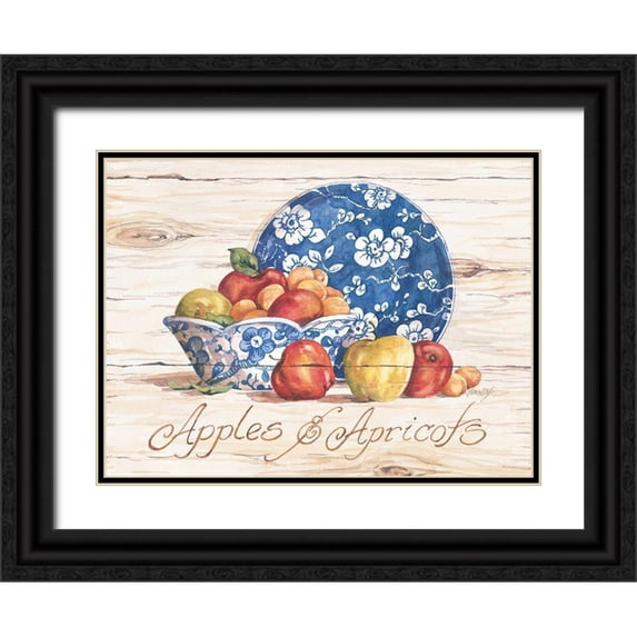 Unknown 18x14 Black Ornate Wood Framed with Double Matting Museum Art Print Titled - Apples and Apricots